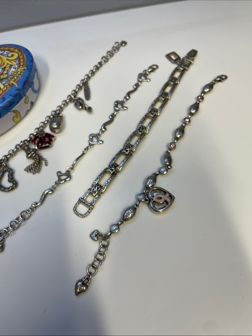 BRIGHTON Silver Charm Bracelet Lot of 4   With Heart case - Picture 3 of 7